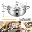 20/24cm Japanese Deep Frying Pot with a Thermometer and a Lid 304 Stainless Steel Kitchen Tempura Fryer Pan