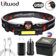 Sensor LED Headlamp Portable mini Powerful XPE+COB USB Rechargeable Headlight Built-in Battery Waterproof Head Torch Head Lamp