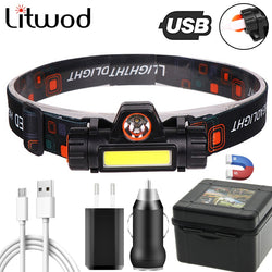 Sensor LED Headlamp Portable mini Powerful XPE+COB USB Rechargeable Headlight Built-in Battery Waterproof Head Torch Head Lamp
