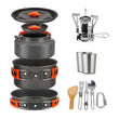 1Set Outdoor Pots Pans Camping Cookware Picnic Cooking Set Non-Stick Tableware with Stove Spoon Fork Knife Kettle for 2-3 Person