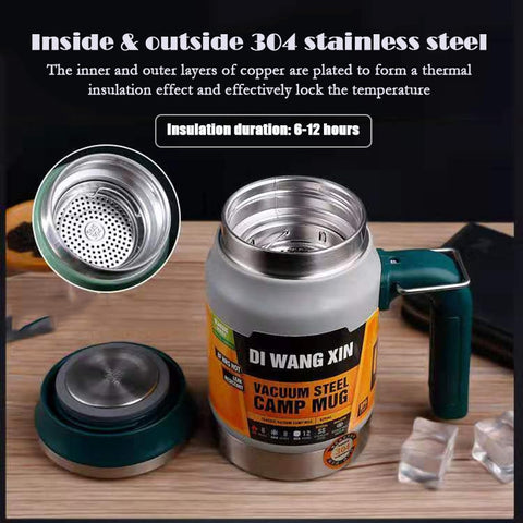 Outdoor stainless steel vacuum flask tea cup filter double-layer office water cup with handle new camping mug Thermos cup