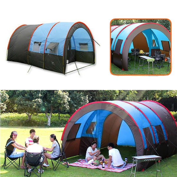 8-10 People Camping Tent Waterproof Portable Travel Tunnel Double Layer Large Family Canopy Sunshade for Big Family 4 Seasons