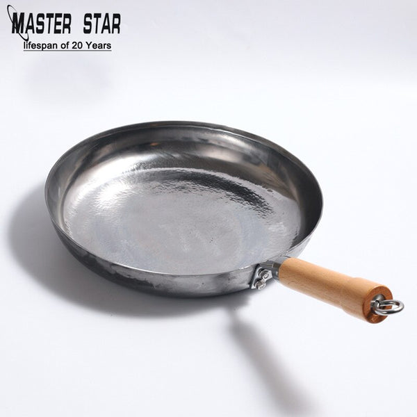 Master Star Chinese Handmade Iron Pan Traditional Seasoned Pan Non-Stick Skillet Kitchen Induction Cooker Thick Steak Frying Pan