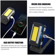 COB Work Light with Magnet LED Flashlight Multifunctional Adjustable Camping Lamp Waterpoof Torch USB Rechargeable Lantern