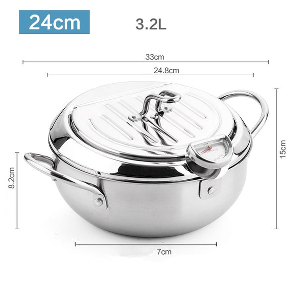 Tempura Temperature Meter Frying Deep Fryer Pot Pans Induction Heating Stainless Steel Grill Pan Lid Kitchen Utensils Cookware