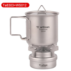 Tiartisan Newest Camping Titanium Spirit Stove and Titanium mug set 350ml/550ml Titanium Cup Cookware set with Alcohol Stove