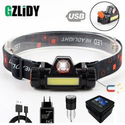 Waterproof LED Headlamp COB Work Light 2 Light Modes with Magnet USB Headlight Built-in Battery Suit for Fishing, Camping, Etc.