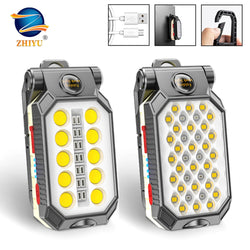 ZHIYU LED COB Rechargeable Magnetic Work Light Portable Flashlight Waterproof Camping Lantern Magnet Design with Power Display