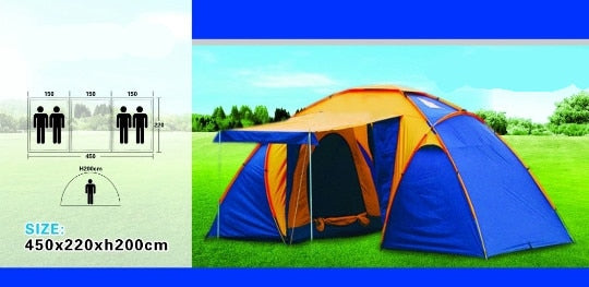 5-8 Person Big Camping Tent Waterproof Double Layer Two Bedrooms Travel Tent for Family Party Travel Fishing 420x220x175cm