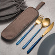 JueQi Dinnerware Set Stainless Steel Plating Gold Blue Black Knife Fork Tableware Cutlery Western Food Camping Tableware Bag