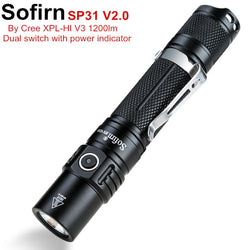 Sofirn SP31 V2.0 Powerful Tactical LED Flashlight 18650 Cree XPL HI 1200lm Torch Light Lamp with Dual Switch Power Indicator ATR
