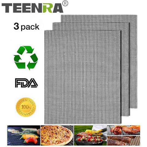 3Pcs Non-stick BBQ Grill Mesh Mat Grid Shape Barbecue Mat Baking Mat Reusable BBQ Mat Heat-resistant Picnic Tools