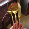 JueQi Dinnerware Set Stainless Steel Plating Gold Blue Black Knife Fork Tableware Cutlery Western Food Camping Tableware Bag