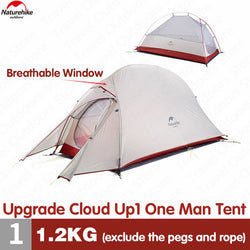 Naturehike Cloud Up Upgrade Camping Tent Outdoor Single Person 20D Silicone 1.2kg Ultralight Tent Portable Camping Hiking Beach