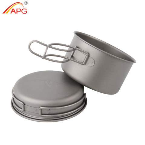 APG Ultralight Titanium Pan Outdoor Camping Titanium Bowl Set Folding Handle Cookware