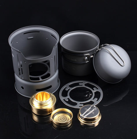 Alocs Camping Cooking Set Cookware (set of 7pcs) CW-C01 Alcohol Stove Picnic Pots