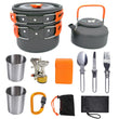 1Set Outdoor Pots Pans Camping Cookware Picnic Cooking Set Non-Stick Tableware with Stove Spoon Fork Knife Kettle for 2-3 Person