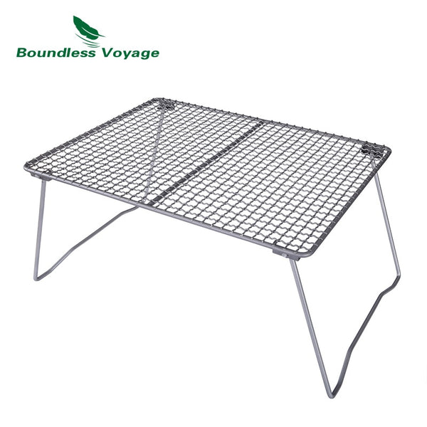 Boundless Voyage Titanium Charcoal BBQ Grill Net with Folding Legs for Camping Beach Picnic Meat Food Barbecue Desk Tabletop