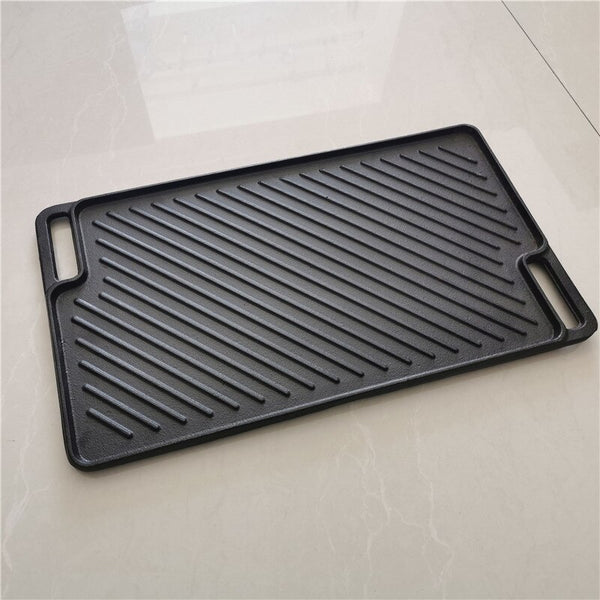 18"*10.23" Cast Iron Doule Sided Grill Non-coating Bakeware Cast Iron BBQ Grille Roasting Pan