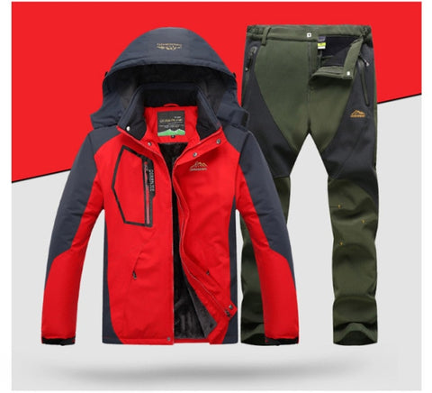 TRVLWEGO Winter Ski Suit Men Windproof Waterproof Snowboard Jacket and Pants Outdoor Super Warm 2 in 1 Thermal Fleece Snow Coat