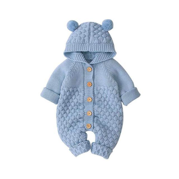 6-24M Newborn Baby Knitted Sweater Autumn Winter Romper Boys Girls Hooded Bear EarJumpsuits Jackets