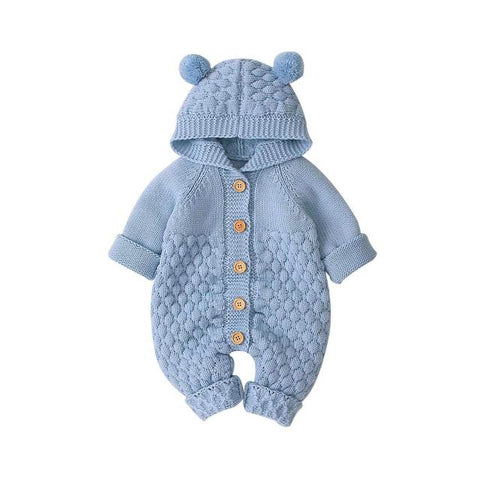 6-24M Newborn Baby Knitted Sweater Autumn Winter Romper Boys Girls Hooded Bear EarJumpsuits Jackets