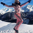 New Shiny Silver Gold One-Piece Ski Suit Women Winter Windproof Skiing Jumpsuit Snowboarding Suit Female Snow Costumes