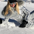 New Shiny Silver Gold One-Piece Ski Suit Women Winter Windproof Skiing Jumpsuit Snowboarding Suit Female Snow Costumes