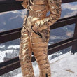New Shiny Silver Gold One-Piece Ski Suit Women Winter Windproof Skiing Jumpsuit Snowboarding Suit Female Snow Costumes