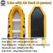 4 Person Inflatable Fishing Boat 3.3m Assault Kayak With Laminated Air Deck For Outdoor Water Sports 0.9mm PVC Dinghy Rowing