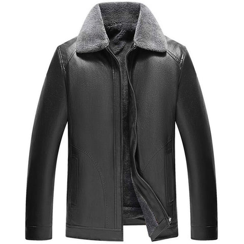 Men Thicker Warm Leather Jackets New Winter Brown PU Leather Coats Down Jackets Good Quality Men Wool Liner Loose Casual Jackets