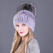 Winter Rex Rabbit Fur Hats For Women Beanies Top Knitted With Fox Fur New Brand Casual Good Quality Caps
