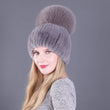 Winter Rex Rabbit Fur Hats For Women Beanies Top Knitted With Fox Fur New Brand Casual Good Quality Caps