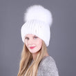Winter Rex Rabbit Fur Hats For Women Beanies Top Knitted With Fox Fur New Brand Casual Good Quality Caps