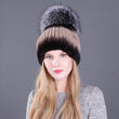 Winter Rex Rabbit Fur Hats For Women Beanies Top Knitted With Fox Fur New Brand Casual Good Quality Caps