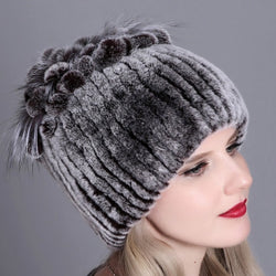 2021 Russia Hot Sale Winter Real Fur Beanies Hat Women 100% Genuine Real Rex Rabbit Hat Good Elastic Knitted Rex Rabbit Fur Caps