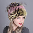 2021 Russia Hot Sale Winter Real Fur Beanies Hat Women 100% Genuine Real Rex Rabbit Hat Good Elastic Knitted Rex Rabbit Fur Caps
