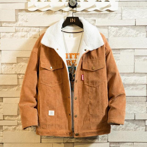 Men Corduroy Down Jackets Winter Coats Loose Casual Warm Parkas Good Quality Male Thicker Lamb wool Winter Jackets Size 5XL
