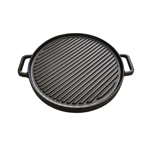 30cm Double-sided Round Cast Iron Grill Pan Multifunctional Uncoated Teppanyaki Steak Frying Pan
