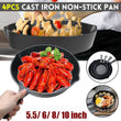 4Pcs Cast Iron Non-stick 14/16/20/26CM Skillet Frying Pan for Gas Induction Cooker Egg Pancake Pot Kitchen Dining Cookware Tools