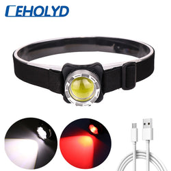 Powerful Headlamp USB Rechargeable Headlight COB LED Head Light with Built-in Battery Waterproof Head Lamp White Red Lighting