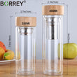 BORREY 450Ml Glass Water Bottle Anti-scald Double Wall Tea Bottle With Infuser Filter Strainer Office Clear Drinking Bottle
