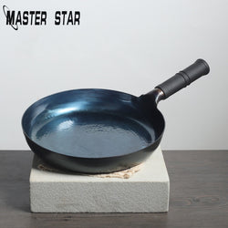 Master Star Chinese Handmade Iron Pan Traditional Seasoned Pan Non-Stick Skillet Kitchen Induction Cooker Thick Steak Frying Pan