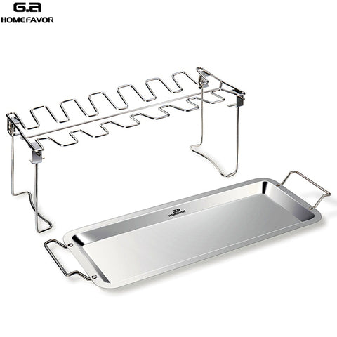 G.a HOMEFAVOR BBQ Chicken Leg Wing Grill Cooking Rack 14 Slots BBQ Poultry Chicken Leg Roaster Stainless Steel Chicken Wing Rack