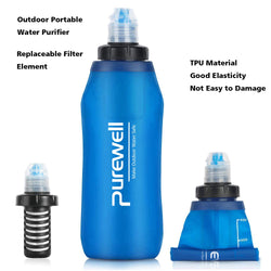 500ml Water Filter Bottle Water Filter Straw Soft TPU Folding Outdoor Filtered Water Bag for Sport Camping Hiking Cycling
