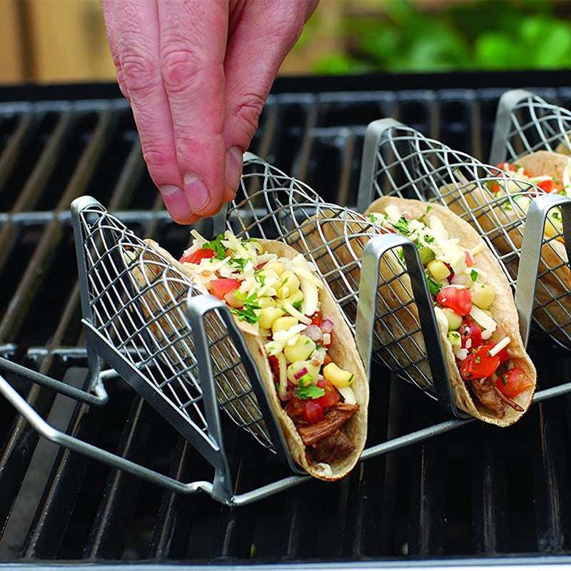 Stainless steel Taco Rack BBQ Grill Baked Taco Mexican Food Pie Holder ...