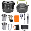 1Set Outdoor Pots Pans Camping Cookware Picnic Cooking Set Non-Stick Tableware with Stove Spoon Fork Knife Kettle for 2-3 Person