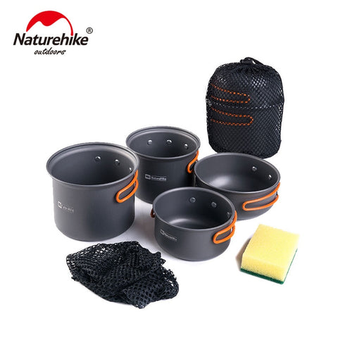 Naturhike -New Ultralight Outdoor Camping Cookware Utensils Four Combination Cookware Tableware For Picnic Bowl Pot Pan Set