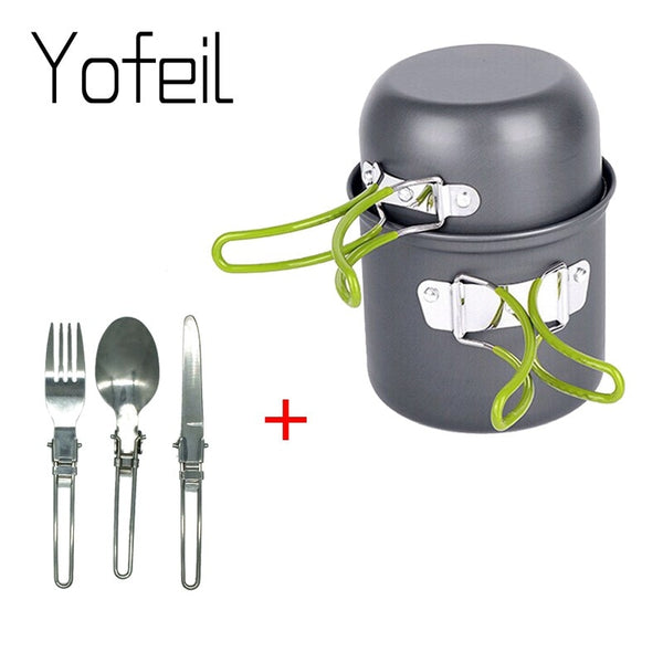 Outdoor Pot Mini Gas Stove Sets Camping Hiking Cookware Picnic Cooking Set Non-stick Bowls With Foldable Spoon Fork Knife