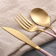 JueQi Dinnerware Set Stainless Steel Plating Gold Blue Black Knife Fork Tableware Cutlery Western Food Camping Tableware Bag